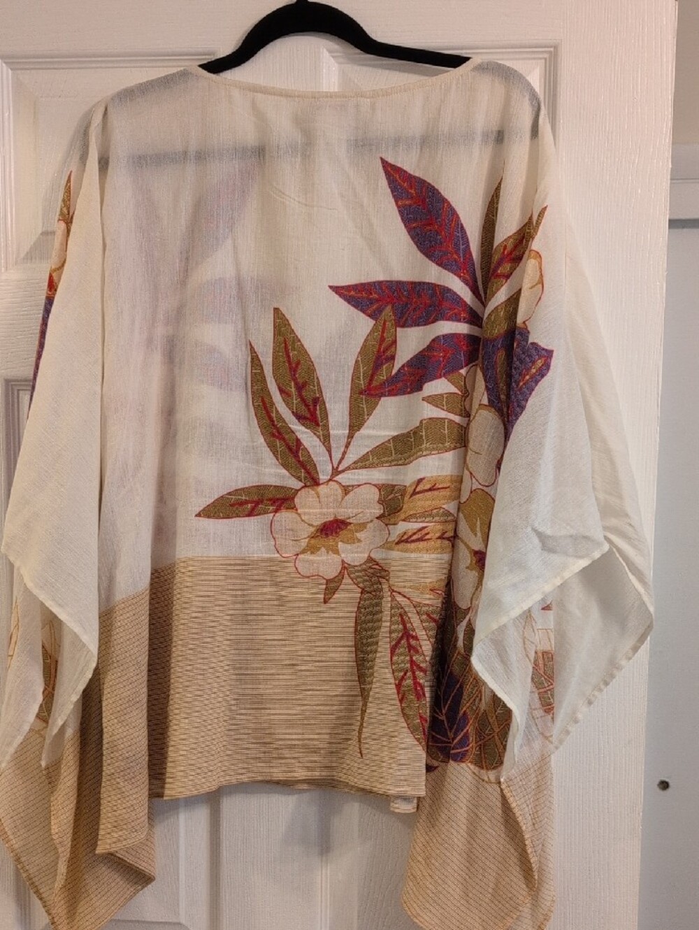 Chico's Floral Sheer Poncho Top in Cream with Gold & Purple Accents - Picture 2 of 5